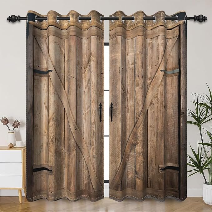 Rustic Curtains Vintage Wood Barn Door Old Garage Door American Native Country Farmhouse Farm Style Rural Art Architecture Living Room Bedroom Window Drapes Treatment,42x108 inch,2 Panels