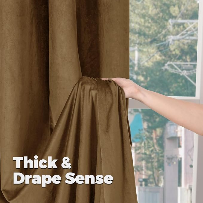 BGment Bronze Brown Velvet Blackout Curtains 72 Inches Long for Bedroom, Thick Thermal Insulated Room Darkening Elegant Curtains with Back Tab and Rod Pocket for Living Room, 2 Panels, 52 x 72 Inch