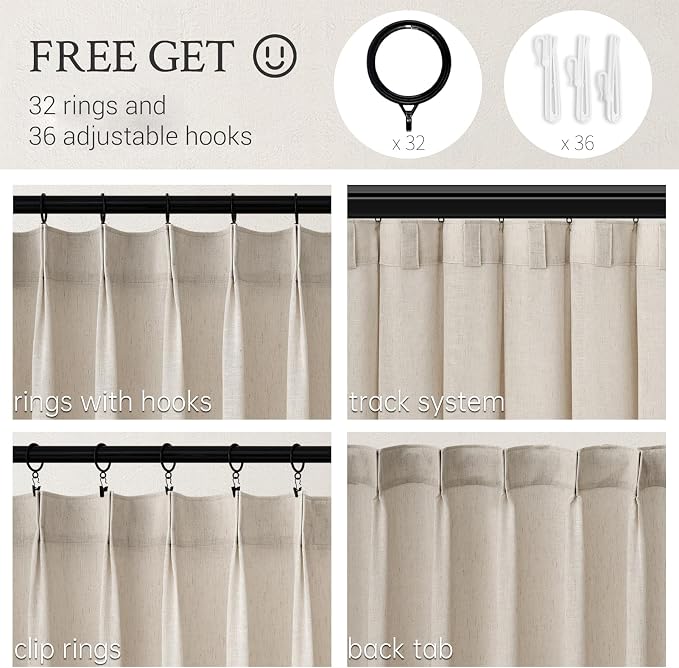 Topfinel Pinch Pleated Curtains 90 Inches Long 2 Panels Set,Oatmeal Semi Sheer Cotton Blend Fabric Aesthetic Advanced Curtain Drapes for Living Room Bedroom,72x90 inch Length