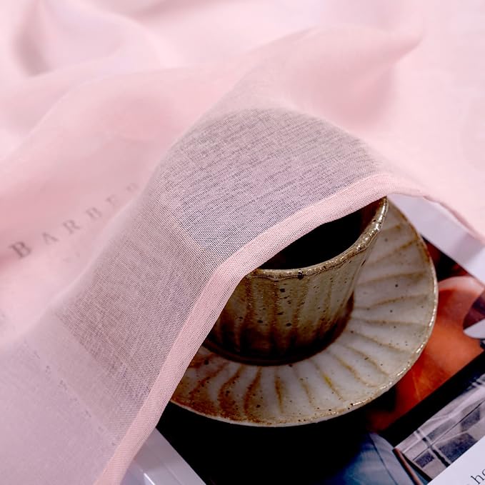 MIULEE 2 Panels Pink Semi Sheer Window Curtains Spring Elegant Grommet Top Window Voile Drapes/Treatment Linen Textured Panels for Bedroom Living Room (54X84 Inches)