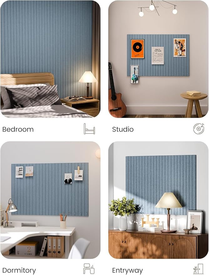 Fluxynara Large Felt Bulletin Board 36" x 24" Cork Board Alternative-6 Pack with 32 Safe Removable Adhesive Tabs, Cork Boards for Walls Cork Board for Home Office Classroom Pin Board-Dusty Blue