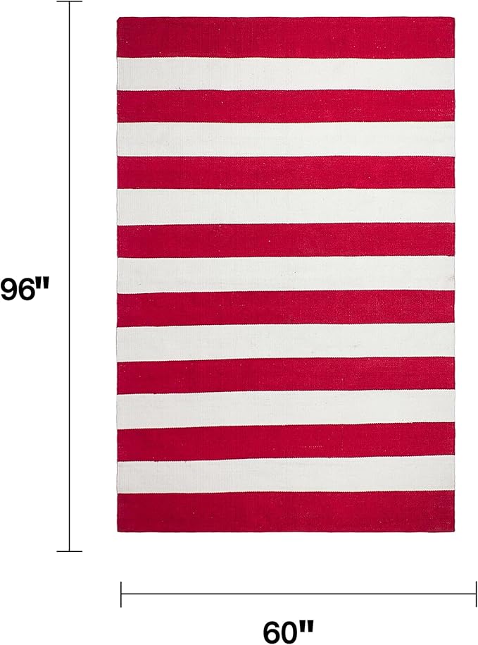 Fab Habitat Machine Washable Area Rug - Hand Woven, Stain Resistant, Pet Friendly - Premium Recycled Polyester Yarn - Stripes - Bedroom, Living/Dining Room - Nantucket - Red & White - 5 x 8 ft