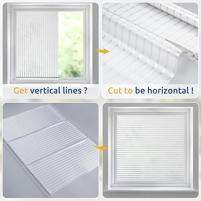 rabbitgoo Window Privacy Film, Frosted Glass Privacy Film, Window Frosting Cling for Glass, Non Adhesive Static Cling Front Door Covring, Anti-UV Reeded Blinds Sticker, Striped Pattern, 23.6" x 118.1"
