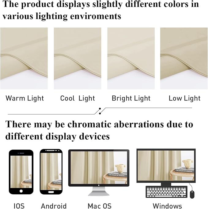 StangH Beige Curtains 96 inches Thermal Insulated Window Drapes, 2 Panels | 300GSM Soft Velvet, Farmhouse Neutral Decor, Light Filtering & UV Protection Bedroom Drapes, Living Room, Office