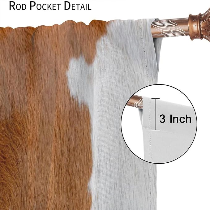 Cow Blackout Curtain,Animal Print Yellow Cowhide Aztec Rustic Farm Farmhouse Window Treatments Rod Pocket Curtain for Bedroom Living Room Kitchen Decor Drapes 55x63in