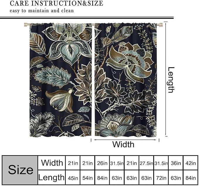 Bohemian-Style Curtains, Colourful Botanical Window Treatments Inspired by Indian Mandala Patterns, and Blackout Curtains for Bedrooms, Living Rooms Kitchens.63X63 Inch