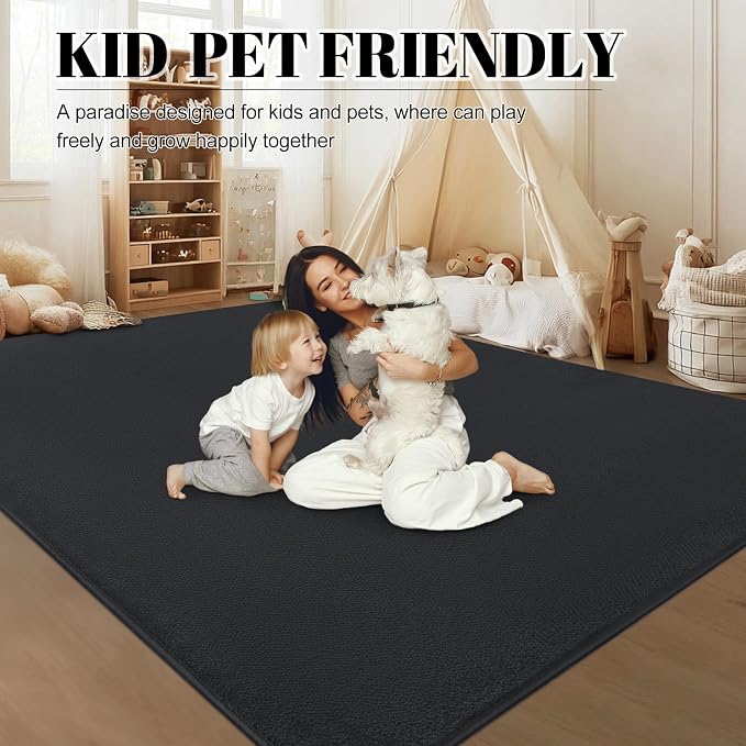 qulint Modern Rug for Bedroom 4x6, Dark Grey Thickened Memory-Foam Indoor Rug Soft Washable Area Rug for Living Room, Minimalist Non Slip Carpet for Boys Girls Kid Room Nursery Office Home Decor