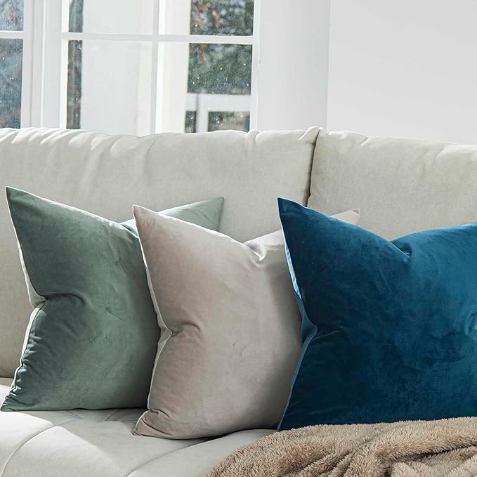 Cashmere Decorative Velvet Throw Pillow Covers 24x24 inch Set of 2 with Zipper Luxury Soft Solid Square Cushion Covers Case for Sofa Couch Bed Living Room