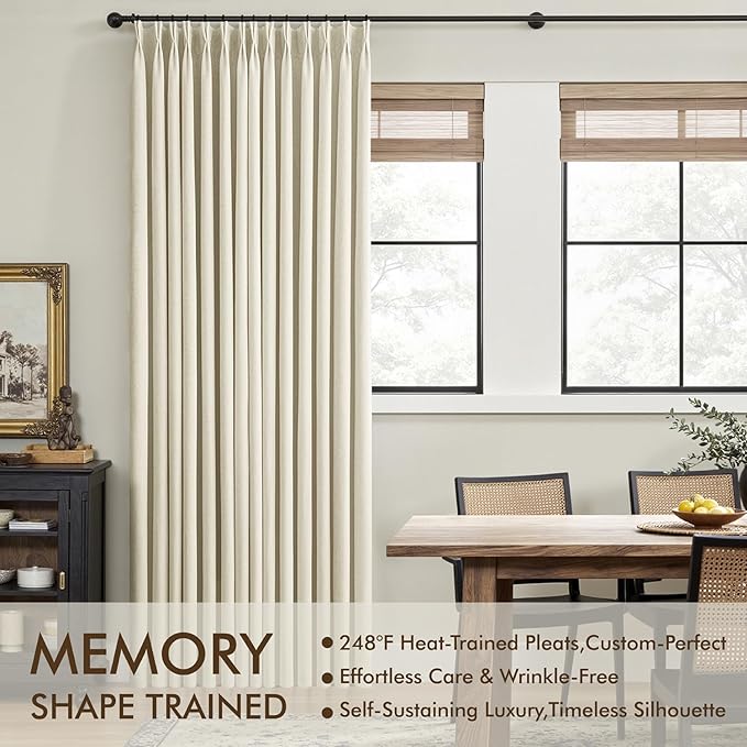 MIULEE Cream Pinch Pleated 100% Blackout Linen Curtains for Bedroom, Room Darkening Memory Trained Light Blocking Window Curtains 96 inches Long for Living Room, Black Out Pleat Drapes, 2 Panels