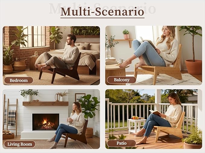 Furlide Mid-Century Accent Chair, Rattan Lounge Chair for Living Room, Boho Side Corner Comfy Chair for Bedroom and Balcony, Walnut
