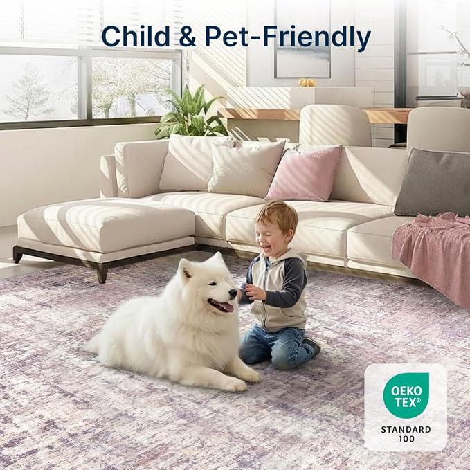 5x7 Area Rugs Washable Living Room Rug-No Slip Soft Carpets Modern Abstract Indoor Floor Stain Resistant Carpet for Bedroom Dining Room Farmhouse Nursery Home Office Pink