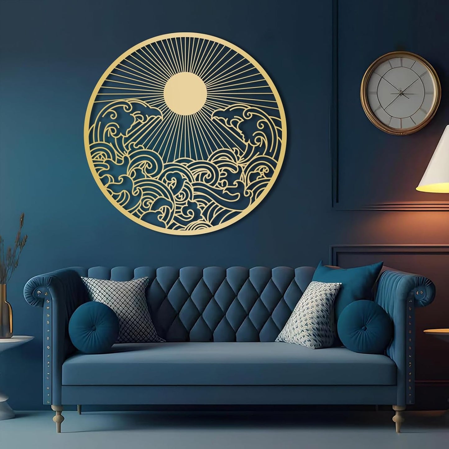flyoak Metal Sun Wall Decor Outdoor, Sunrise Metal Wall Art, Metal Wave Wall Art, Sunrise and Wave Wall Decor, Sunburst Wall Art, Sunset Wall Art, Wall Hangings for Bedroom (Black, 30x30in|76x76cm)