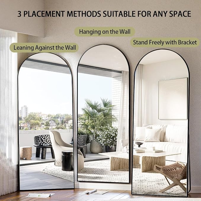 BEAUTYPEAK 71"x26" Full Length Mirror, Arch Full Body Floor Mirror, Wall Mirrors Hanging or Leaning Arched-Top with Stand for Bedroom, Dressing Room, Black