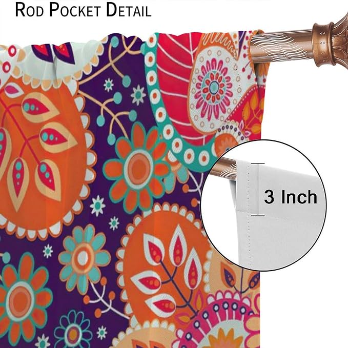 Colorful Floral Bohemian Curtains, Tribal Ethnic Geometric Abstract Patterns, Blackout Curtains for Bedroom Living Room42X54 Inch