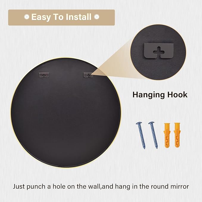HARRITPURE 24 Inch Round Mirror, Gold Circle Bathroom Mirror, Modern Aluminum Alloy Frame Wall Mounted Vanity Mirror for Living Room, Bedroom, Entryway