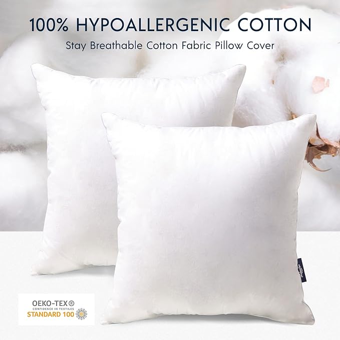 Phantoscope 16 x 16 Pillow Inserts - Throw Pillow Inserts with 100% Cotton Cover - Square Forms Pillow Sham Stuffer - Decorative Couch Cushion Pillows (2 Pack, 16 Inches)