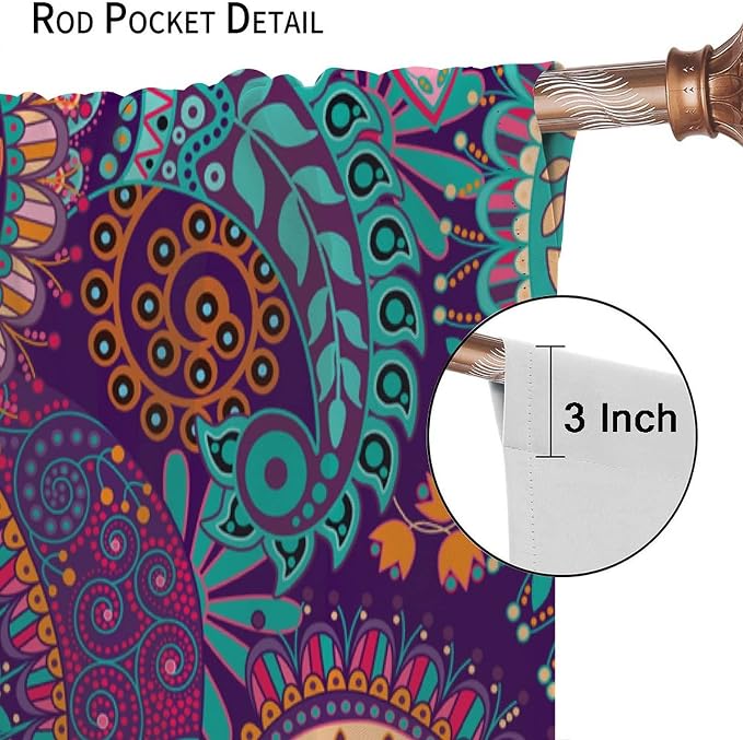 Vintage Bohemian Curtains, Indian Bohemian Mandala Colorful Pattern Blackout Thermal Curtains, Bedroom Living Room Curtains, 2 Panel Set, 42x63 in.