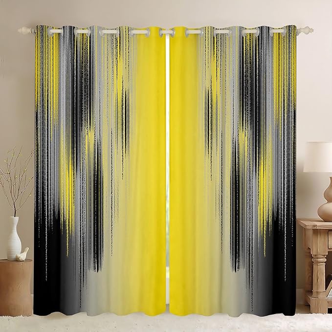 jejeloiu Yellow and Black Curtains for Bedroom Living Room (2 Panels, 42 x 90 Inch) Modern Art Blackout Curtains for Kids Adults Messy Rust Darkening Drapes Gradient Stryle Window Treatments s