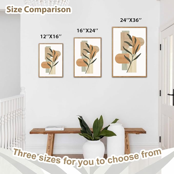 CHDITB Boho Botanical Geometric Framed Canvas Wall Art Set, Abstract Plant Figure Wall Decor, Sage Green Terracotta Wall Painting, Modern Minimalist Art Prints for Living Room Bedroom Office 16"x24"x3