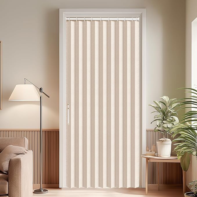 AJAZZ Blackout Door Curtain Magnetic Doorway Curtain Sets Included Rod (1 Pack, 54W x 78 L,Biscotti Beige) Accordion Door Interior Applicable Bedroom Room Living Room