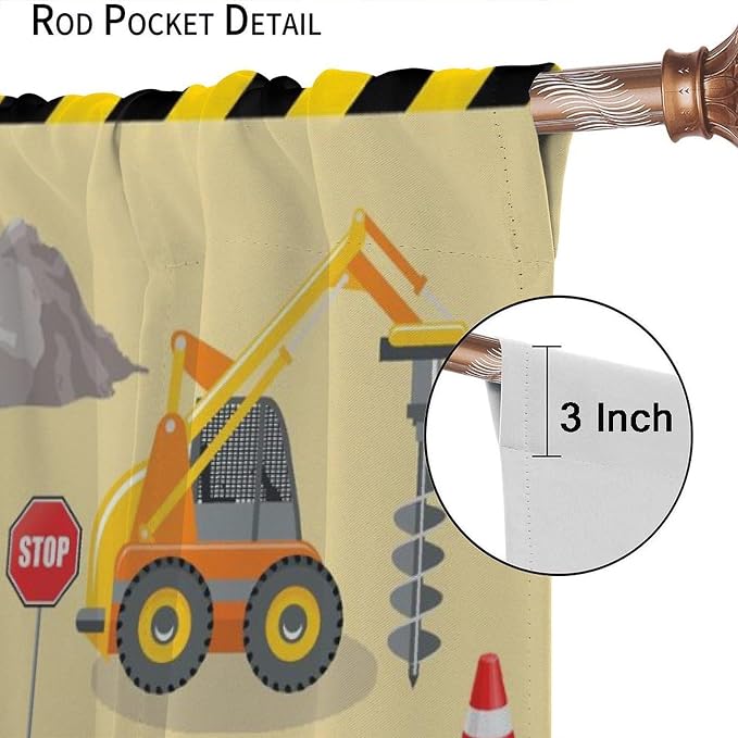 Excavator Truck Blackout Curtain,Kids Boys Cartoon Car Construction Equipment Vehicles Curtains for Dining Room Living Room Kitchen Cafe Bedroom Office Drapes,55x63 in