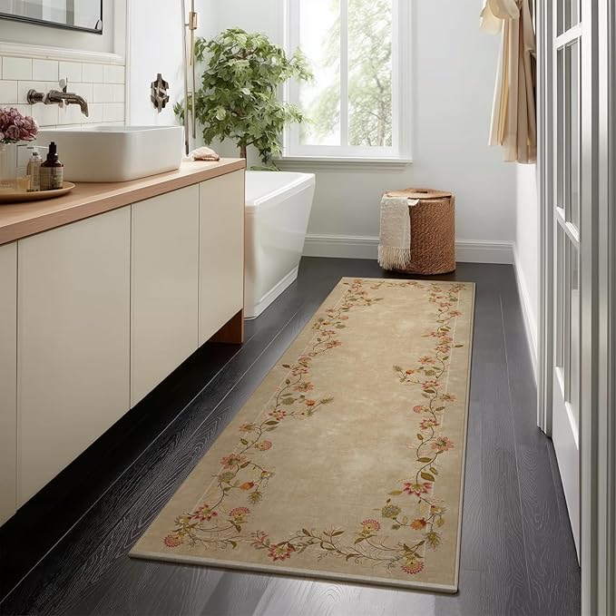 Washable Kitchen Runner Rugs for Entryway: 2'6"x8' Hallway Rug Stain Resistant Non Slip Low Pile Soft Living Room Floor Carpet Runners for Bedroom Kitchen Laundry Room Farmhouse Indoor