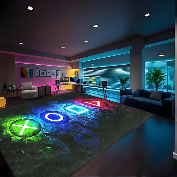 Gaming Rug for Gaming Room 8 x 10 Large Gamer Rug for Boy Bedroom Cool Player Video Games Carpets Child Play Game Console Decorate Boys Teens Floor Mat Black