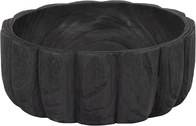 Decorative Wood Scalloped Bowl for Coffee Table Decor - Centerpiece Table Decorations for Home, Kitchen, Living Room, and Dining Room - Functional Bowl for Accessories, Candy, and Key - 4", Black