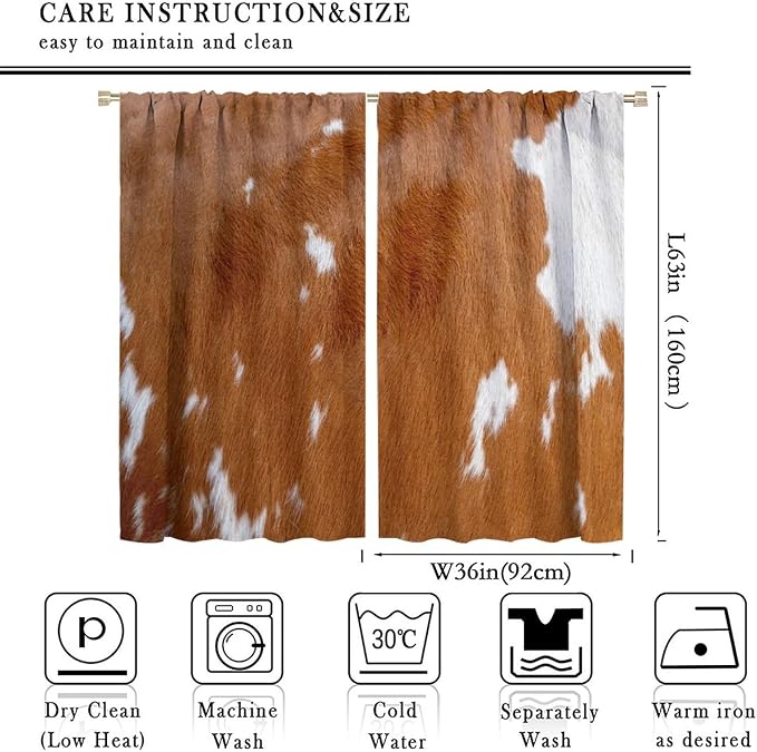 Cow Blackout Curtain,Animal Print Yellow Cowhide Aztec Rustic Farm Farmhouse Window Treatments Rod Pocket Curtain for Bedroom Living Room Kitchen Decor Drapes 72x63in