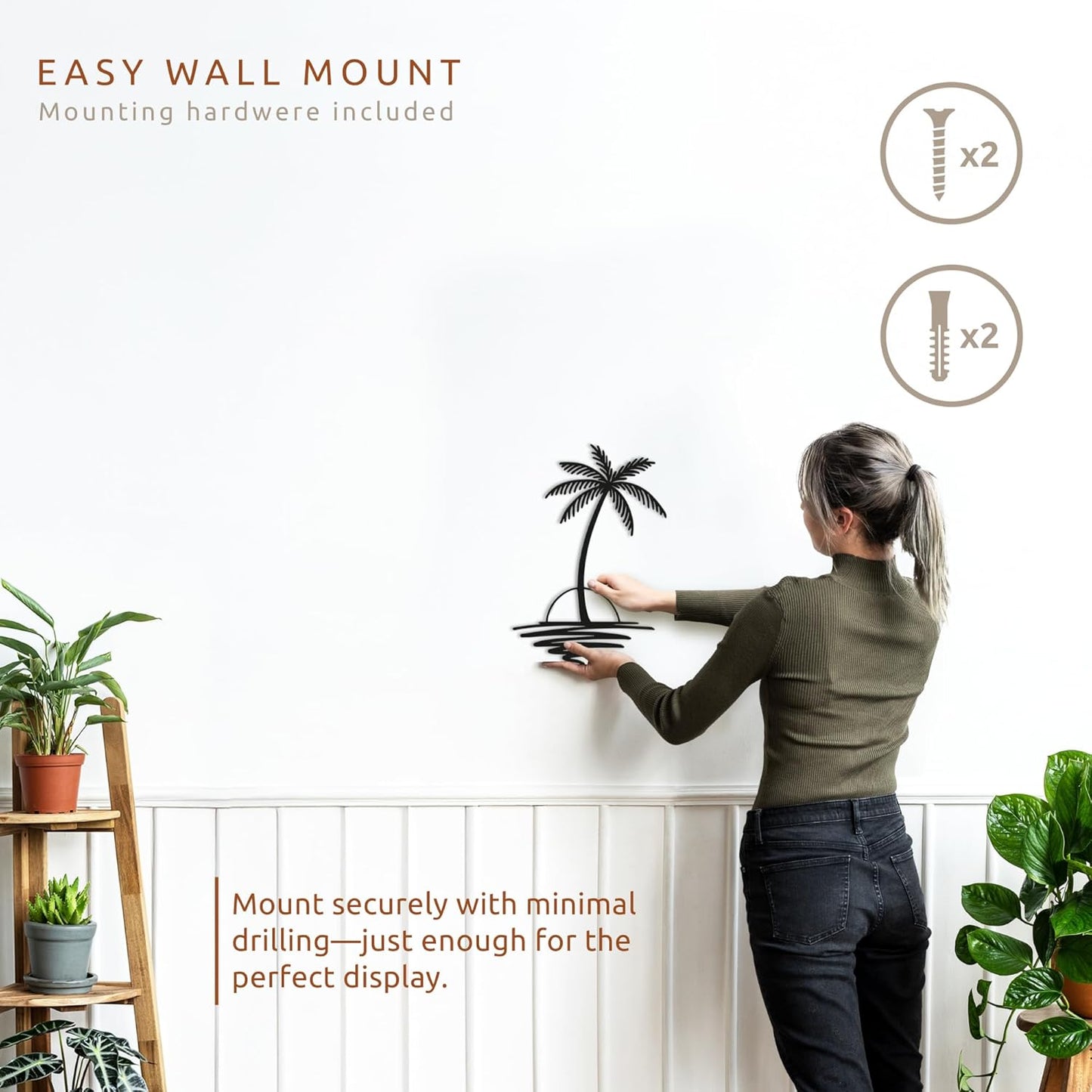 Metal Palm Tree with Sunset Wall Art, Large Outdoor Wall Decor, Tropical Beach Decor for Living Room, Bedroom, Garden Home Wall Sign, Perfect Metal Wall Art for Beach House(Black, 18 x 14 inches)