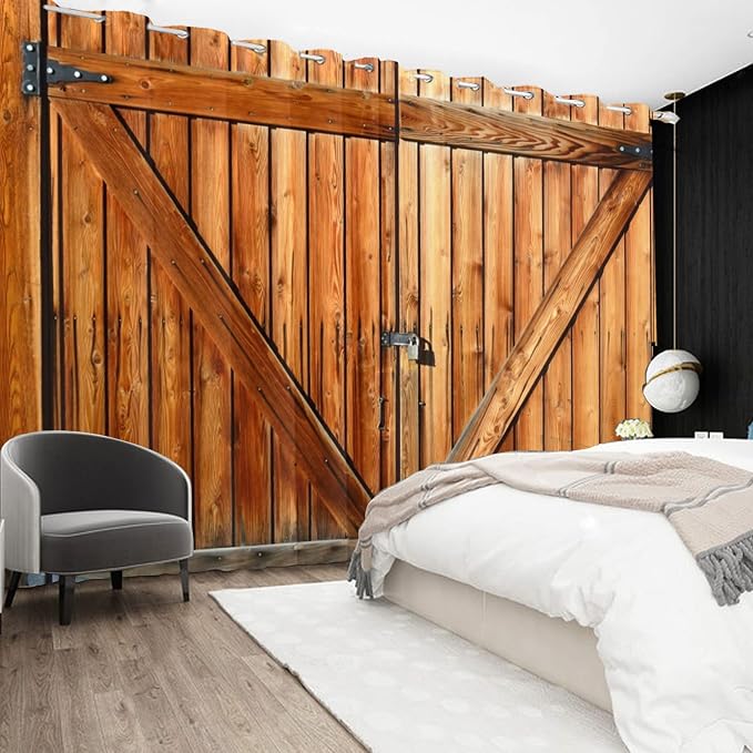 Russet Wooden Door Window Curtains Old Garage Door Curtains Rustic Barn Door Curtains Vintage Wood Planks American Rural Style Native Country Farmhouse Drape Treatments,53x84 inch,2 Panels