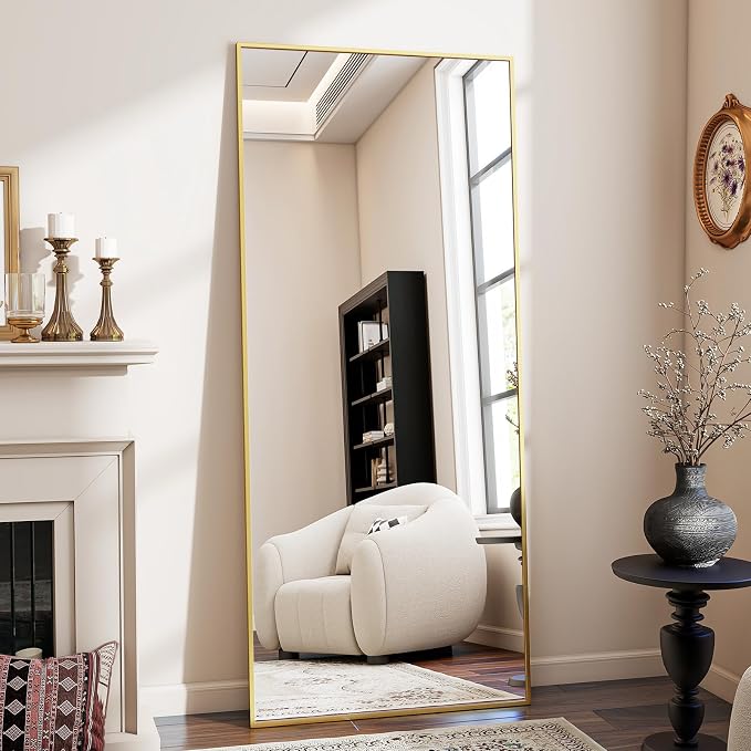 BEAUTYPEAK Full Length Mirror, 71"x26" Standing Hanging or Leaning Against Wall Floor Mirrors Body Dressing Wall-Mounted for Living Room, Bedroom with Aluminum Alloy Thin Frame, Gold