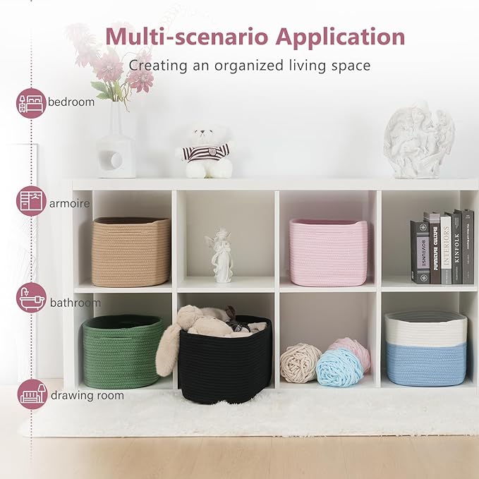 ECDYQXVU Cotton Rope Storage Basket, 15x10x9 Inches, Woven Basket for Shelves, Clothes, Towels, Books, and Laundry, Light Pink (3 Pack)