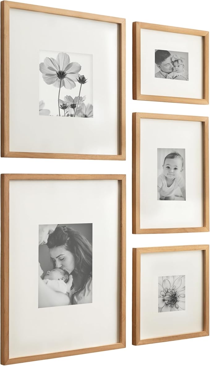 Kate and Laurel Gallery Contemporary Rectangle Minimal Graphic Framed Art Set of 5; Varying Sizes; Rustic Brown; Modern Five-Piece Framed Wall Art for Gallery Wall Frame Set in Living Room Wall Decor