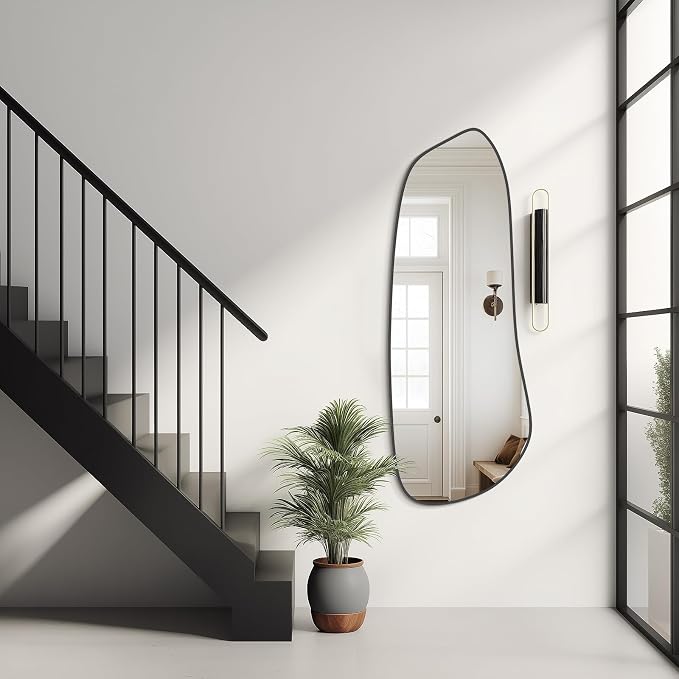 WallBeyond Irregular Wall Mirror, Asymmetrical Mirror Wall Mounted with Black Framed for Living Room, Bathroom, Bedroom, Entryway Wall Decor, 46"×18", Black