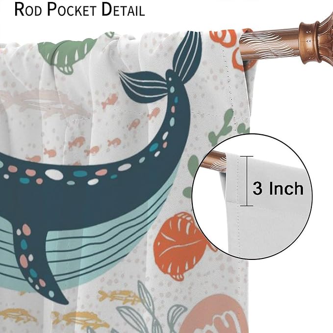YCness Kids Sea Animal Curtains Funny Turtle Whale Ocean Colorful Art Printed Blackout Window Drapes for Boys Girls Bedroom Nursery Decor Fabric Set 2 Panel 72x63 Inch 80% Shading Rate