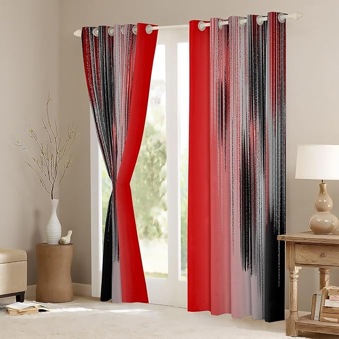jejeloiu Red and Black Curtains for Bedroom Living Room for Kids Ombre Red Blackout Curtains (2 Panels, 38 x 54 Inch) Messy Rust Darkening Drapes Decor Abstract Art Window Treatments