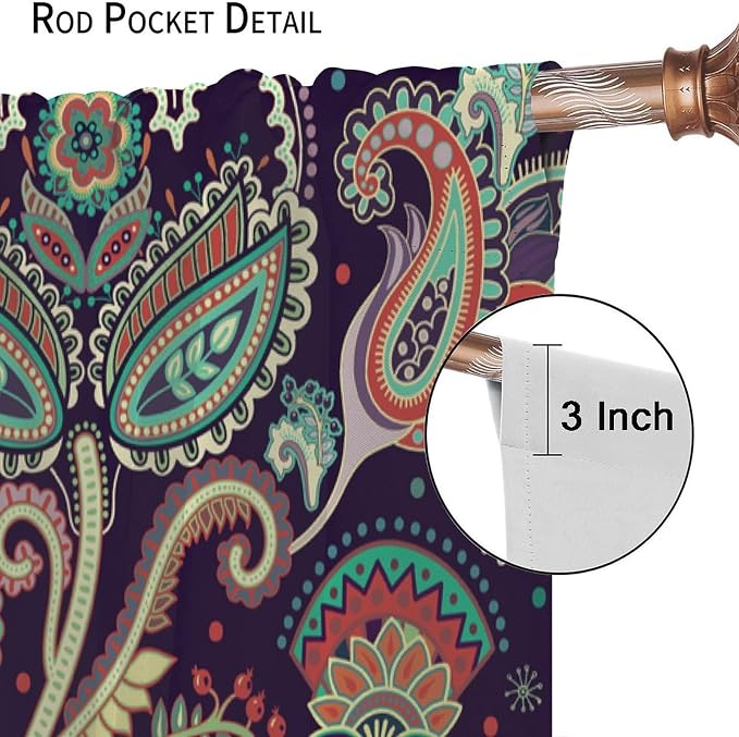Boho Curtains, Traditional Geometric Ethnic Style Beautiful Floral Pattern, Blackout Curtains Living Room Bedroom Dim Room, 2 Panel Set, 42x63 in.