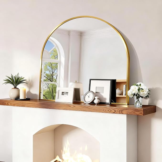 CIRCUMI Arched Wall Mirror, 30"x30" Gold Arched Mirror with Tempered Glass, Metal Frame, Large Size for Entryway Table, Mantel,Living Room,Over Sink,Arch Mirror for Decor,Shatterproof&Crystal-Clear