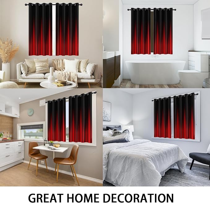 Coxila Red and Black Ombre Curtains, Gothic Room Darkening Window Drapes for Bedroom Living Room, Two Tone Dark Decor, 42x63 Inch 2 Panels with Grommet