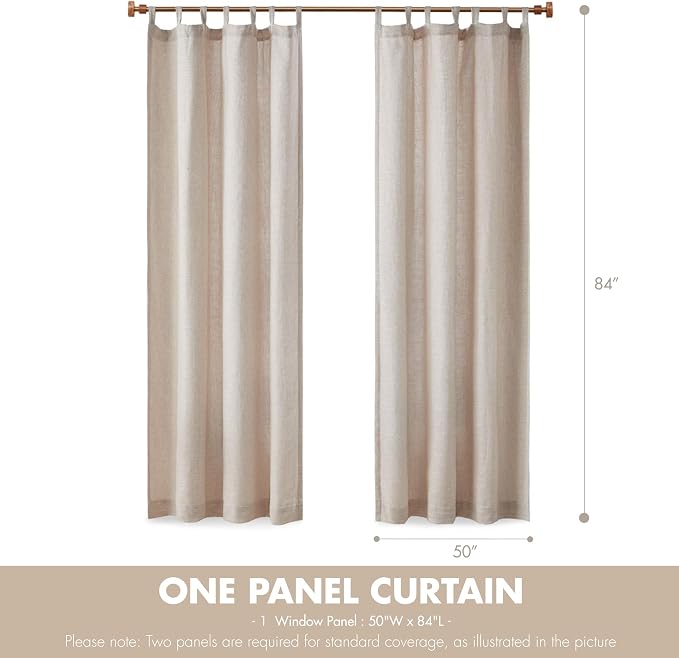 Madison Park Linen Blend Curtain Window, Thermal Insulated Fleece Lining, Living Room Decor Light Filtering Drape for Bedroom, 1-Single Panel Pack Fits 1.25" Rod, Beals, 50x84 Tab Top, Natural