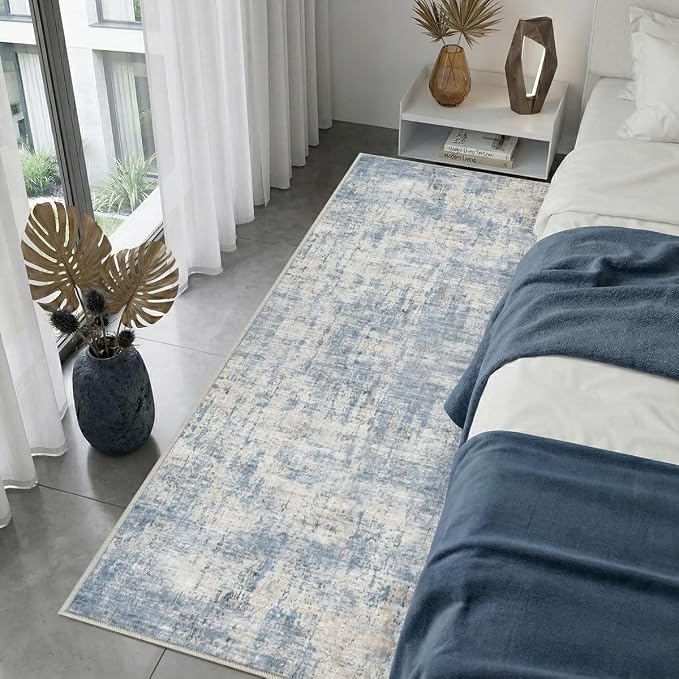 2x6 Rug for Entryway Hallway-No Slip Soft Carpets Modern Abstract Coastal Indoor Floor Stain Resistant Carpet for Bedroom Dining Room Farmhouse Nursery Home Office Blue