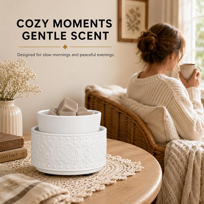Mocosa Ceramic Candle Wax Melt Warmer for Scented 3-1 Electric Candle Warmer Home Fragrance Burner Perfect Gifts for Mom Women(White-Granular)