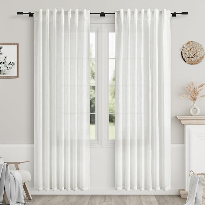 Nanspring Off White Semi Sheer Linen Curtains 78 inch Length for Living Room Back Tab Rod Pocket Modern Farmhouse Coastal Decor Off White Cotton Textured Gauze Curtains for Dining Room Office 52x78
