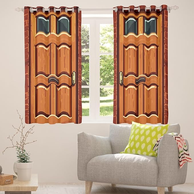 Castle Fairy Video Games Window Curtains,Miner Door Privacy Blackout Curtain for Window Brick Red Square Shade Windows Covering for Bedroom Video Games Theme Drapes 2 Panels,52Wx63L