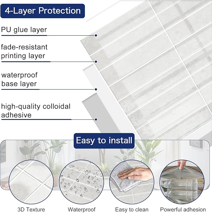 MORCART Upgraded Peel and Stick Backsplash, 20 Sheets of 11.8"x11.8" - 3D Adhesive Waterproof Wall Tiles for Kitchen, Bathroom, Living Room, Subway Tiles, Gray-Beige