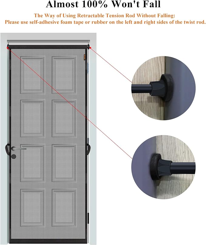 MAGZO Hanging Screen Door, Fits Door Size 28" x 80" (Curtain Size 30'' x 81''), Upgraded Fiberglass Mesh Net with Tension Rod&Hook&Loop (One Piece Can be Installed in 2 Ways), Weighted Bottom, Grey