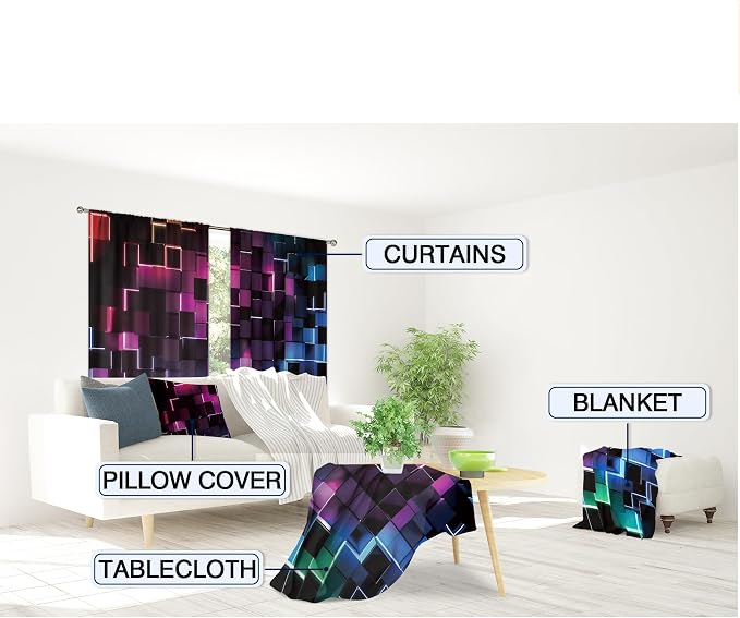 MESHELLY Colorful Curtains 42Wx63H Inch Rod Pocket Abstract 3D Geometric Cubes Gradient Design Geometry Plaid Modern Bedroom Window Drapes Men Boys Gaming Cool Printed Living Room Window Treatment