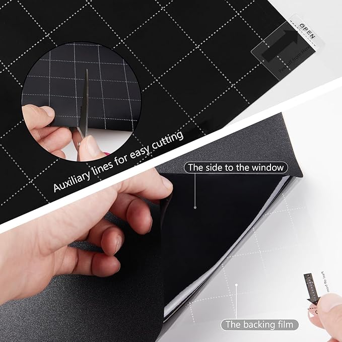 Kromapolis Blackout Window Privacy Film Total Light Blocking Room Darkening Window Covering, Removable Static Cling Frosted Glass Tint, Non-Adhesive, Black 35.4'' x 157.4''