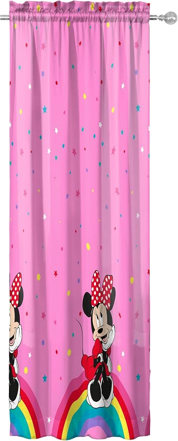 Sunny Side Up Window Curtains for Kids Bedroom 4-Piece Drape Set with 2 Tiebacks, Pink - Minnie Mouse, 42" W x 63" L (Pack of 2)